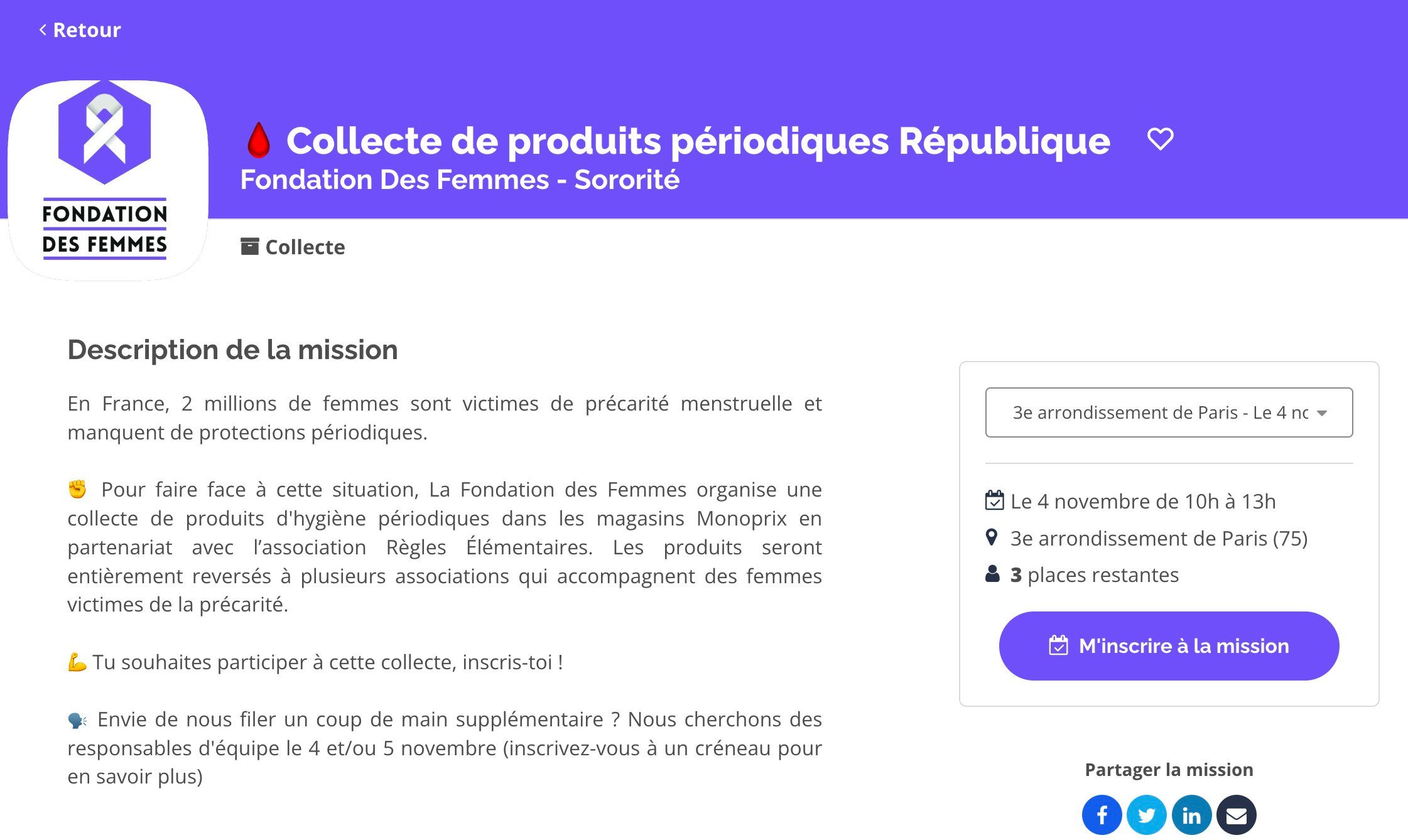 trouver une mission de collecte pour la Fondation des Femmes